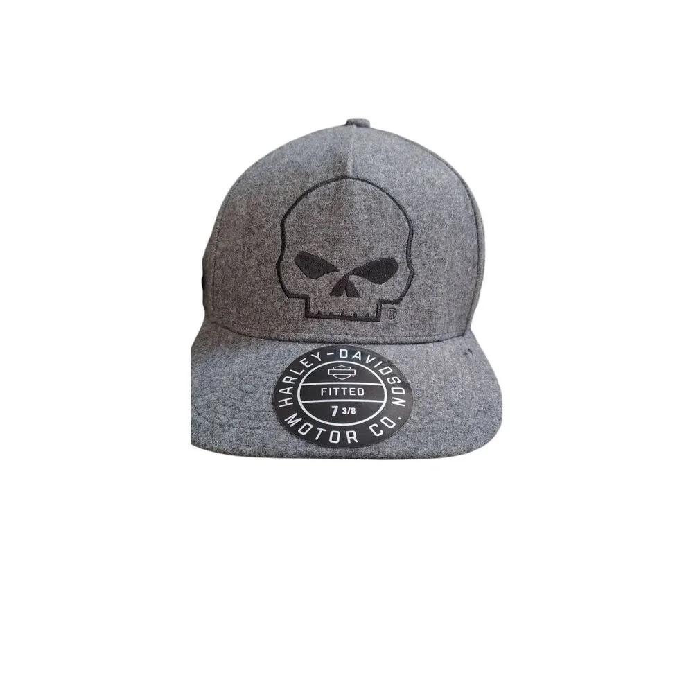 Harley-Davidson Willie G Skull Sherpa Ear Flap Fitted Hat Gray 7 3/8 New